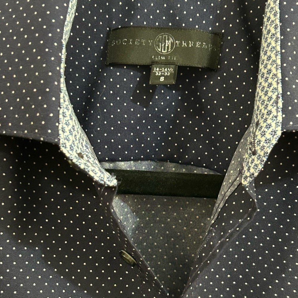 Society of Threads Navy & White Polka Dots Slim Fit Mens Shirt Size Small